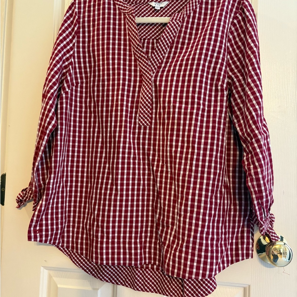 crown & ivy Burgundy Checkered Blouse